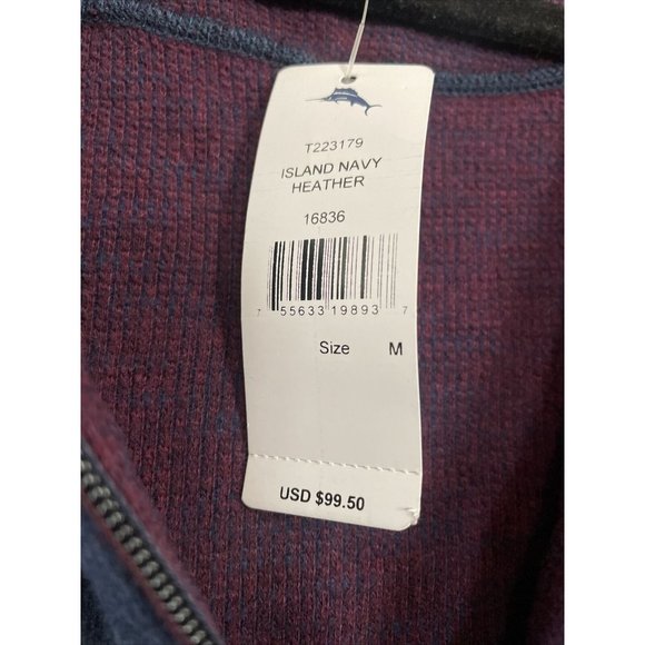New Tommy Bahama Flipsider Half Zip Island Navy Heather Sweater Pullover Sz M - Picture 4 of 6